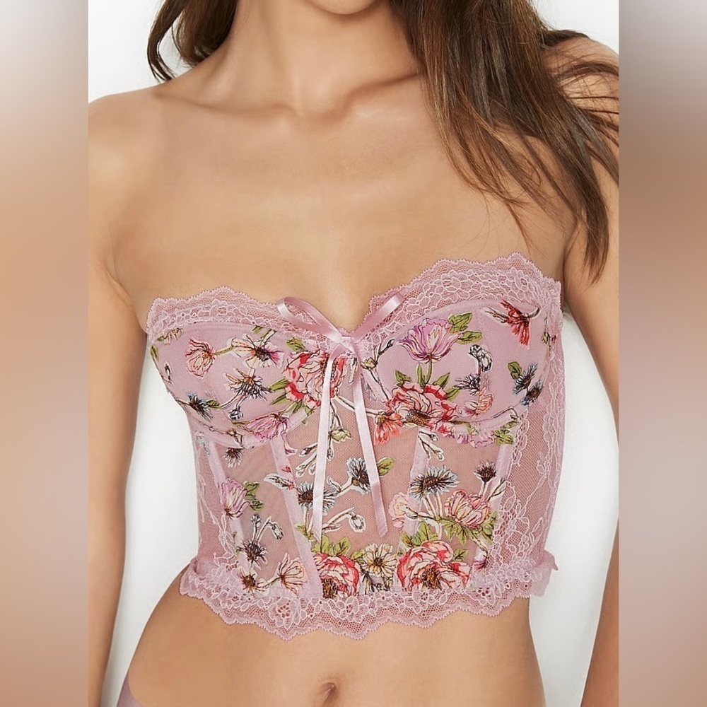 Victoria's Secret Dream Angels Lightly Lined Embroidered Corset Bustier Pink 32D